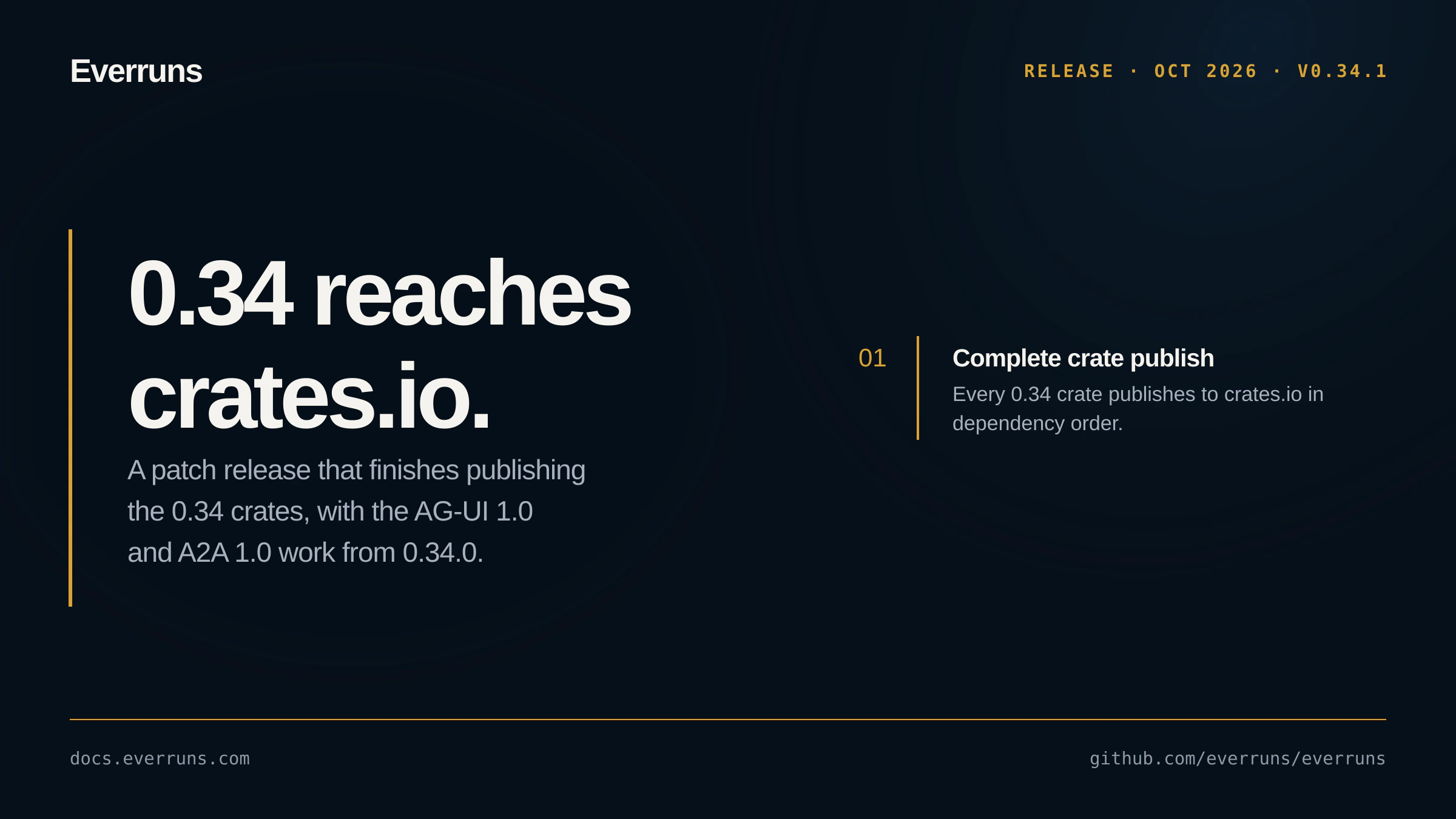 Everruns 0.34.1 release card with the version number and its highlights