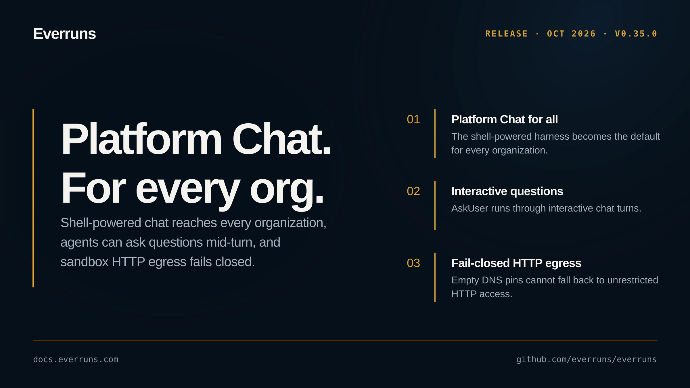 Everruns 0.35.0 release card with the version number and its highlights