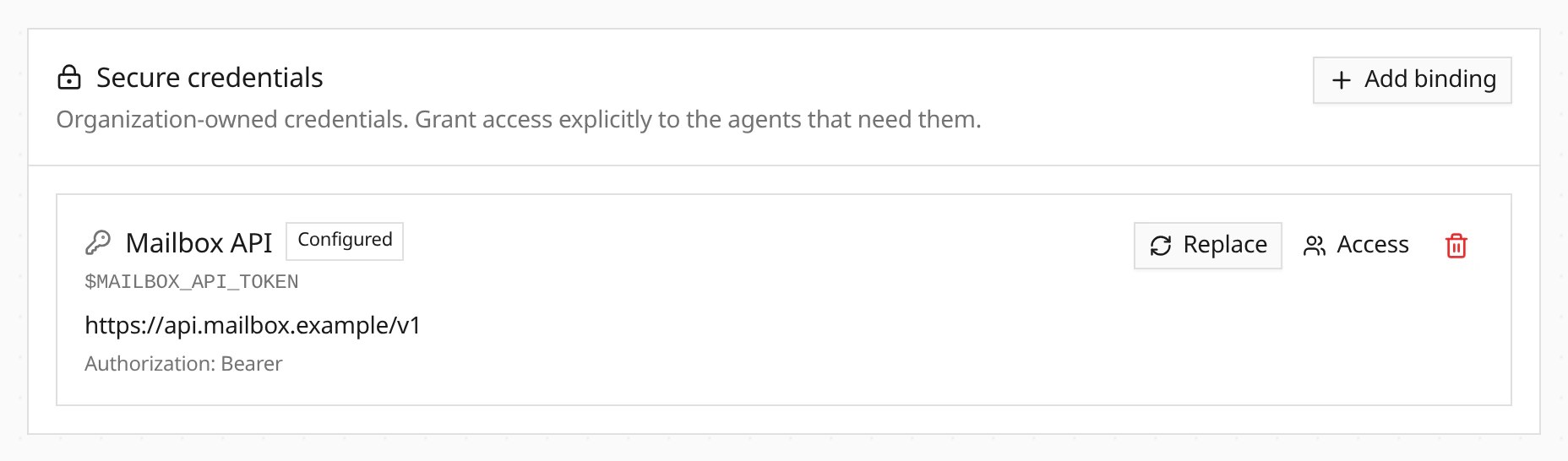 Organization credentials with explicit agent access
