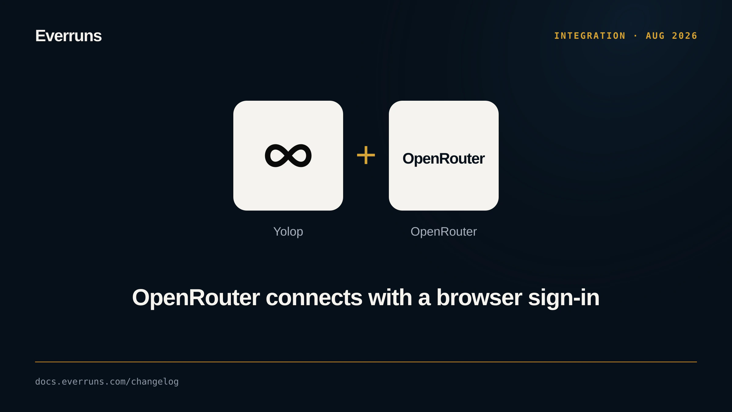 Yolop and OpenRouter logos side by side, announcing the OpenRouter browser sign-in