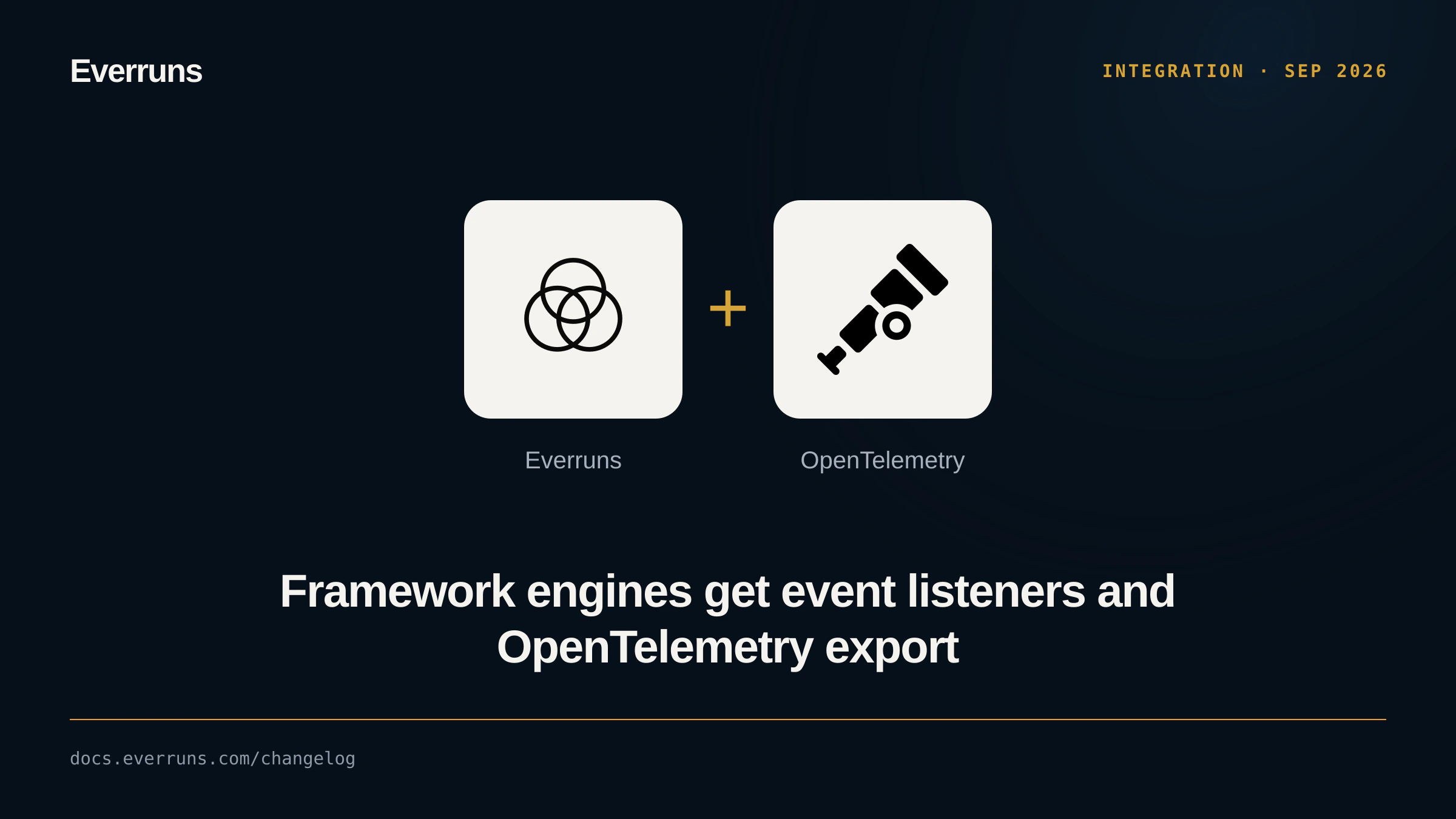Everruns and OpenTelemetry logos side by side, announcing OpenTelemetry export