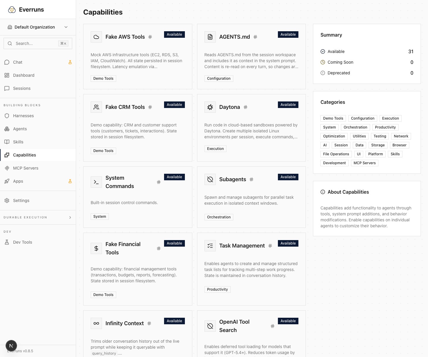 Everruns capabilities registry screen